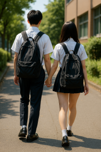 放課後手つなぎ高校生カップル