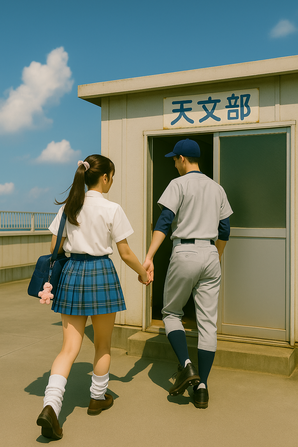 天文部室に向かう高校生カップル