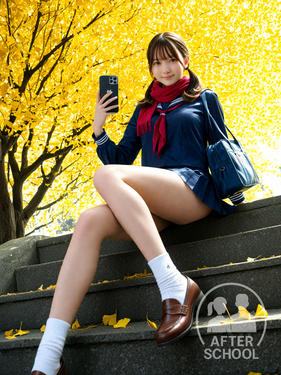 秋階段のセーラー少女